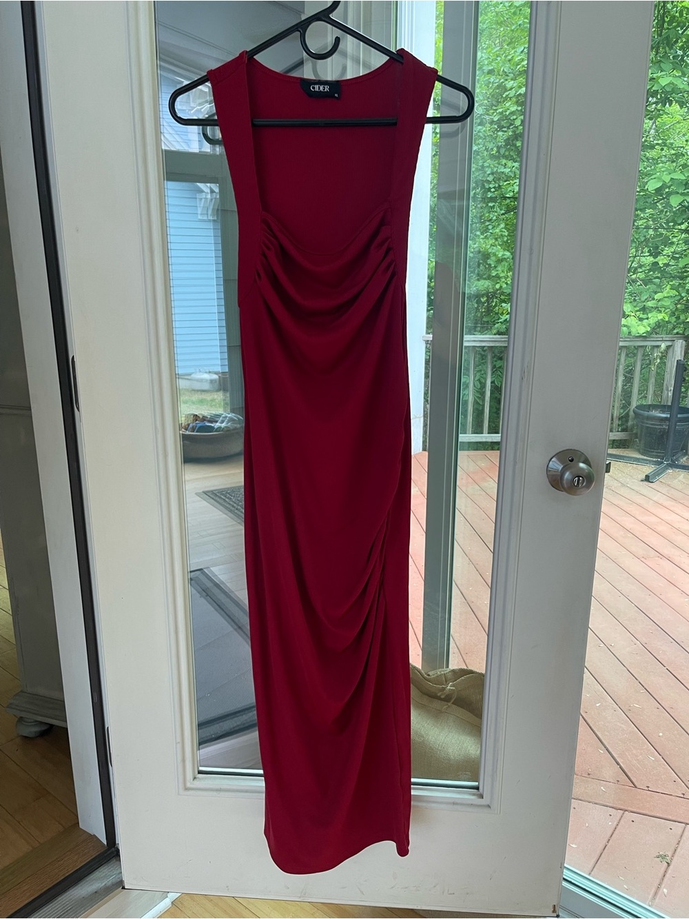Cider Sleeveless Draped Maxi Dress in Burgundy